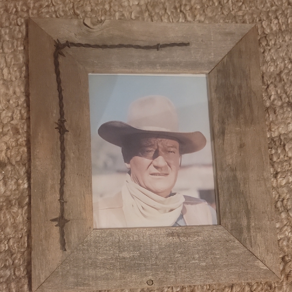Vintage John Wayne Natural Wood Fram Barbed Wire Accent